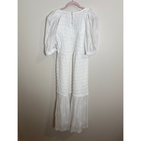 SEA NY White Eyelet Puff Sleeve Smocked Midi Dress - Picture 7 of 7